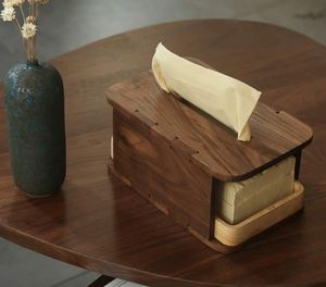 Caja de pañuelos de madera hecha a mano, soporte para servilletas ecológico, estuche para pañuelos independiente, clásico y multiusos para el hogar, mesa o coche. - Product Image 2