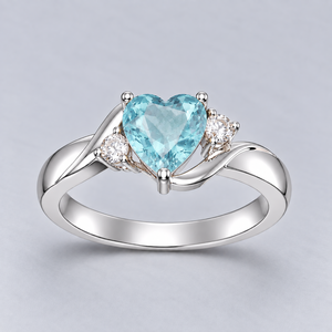 Aqua <b>Quartz</b> Heart Bohemian Style 925 Sterling Silver Rhodium Plated Prong Setting Women's Engagement <b>Ring</b> Romantic - Product Image 1