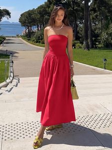 Women's Summer Tube <b>Top</b> Maxi Dress Sexy A-Line Flowy <b>Wedding</b> Guest Long Dresses with Pockets - Product Image 3