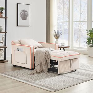 Modern Cream <b>Single</b> Adult Sofa <b>Bed</b> Recliner with <b>Adjustable</b> Back Three-in-One Folding Chair and <b>Bed</b> Berth - Product Image 2