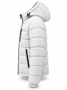 Veste matelassée à capuche blanche pour homme, imperméable, séchage rapide, logo personnalisé, coupe-vent, fermeture éclair, rembourrage en polyester, hiver, style décontracté chic - Product Image 3