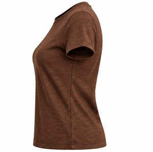 Women's Brown Short Sleeve Crew Neck <b>T</b> <b>Shirt</b> Solid Color Slim Fit Casual <b>Yoga</b> Top - Product Image 4