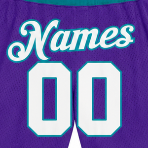 Shorts de basket-ball en mesh sublimé violet et vert pour hommes, vêtements de sport légers en polyester, uniforme d'équipe, vêtements d'entraînement - Product Image 6