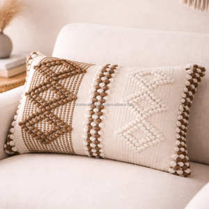 Housse de coussin lombaire géométrique bohème en laine et coton, coussin décoratif ethnique tissé texturé pour canapé et lit - Product Image 2