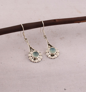 Wholesale Shree Jaipur <b>Silver</b> 925 Sterling <b>Silver</b> Natural Aqua Chalcedony Engagement Dangle <b>Earrings</b> Vintage Handcrafted Flower - Product Image 6
