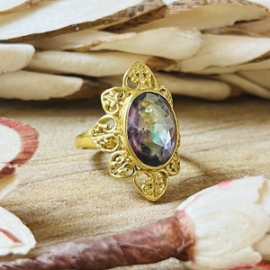 Nuevo Anillo de Topacio Místico, Anillos Boho de Latón para Mujer, Chapado en Oro de 18k, Joyería Floral Gruesa para Venta al por Mayor/OEM/ODM - Product Image 3