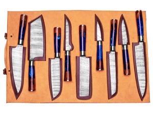 Handmade 67-Layer Damascus Durable <b>Sharp</b> Straight Edge 9-Piece Kitchen <b>Knife</b> <b>Set</b> Wood+Resin Ambidextrous Handles Professional - Product Image 5