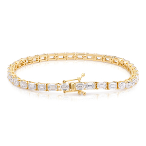 Pulsera de tenis de diamantes cultivados en laboratorio de 9.1 CT, corte esmeralda, engaste de orientación este-oeste, oro blanco de 10K, certificado IGI, chapado en rodio, lujo - Product Image 4