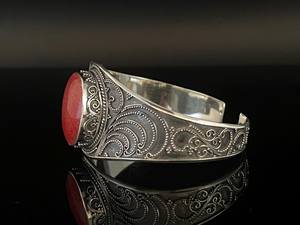 Pulsera de Coral Rojo Estilo Bali, Granulada, Plata de Ley 925, Hecha a Mano, 6 Pulgadas, Joyería de Piedras Preciosas Naturales, Regalo - Product Image 2