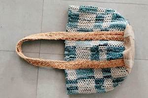 Sacs en jute tressés en coton recyclé faits à la main, sacs fourre-tout réutilisables pour la plage et les courses avec deux poignées, idéaux pour les sacs de plage - Product Image 6