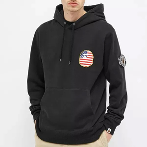 Sweat-shirt à capuche pour femme, noir, en coton, avec patch brodé drapeau américain, décontracté, manches longues, pour l'automne - Product Image 6