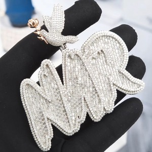 Custom Iced Moissanite Freshwater Pearl Constellation Shape Name Pendant <b>Angel</b> Wing Bail 925 Sterling Silver Hip Hop Party - Product Image 1