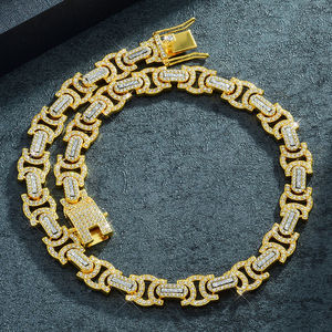 Iced Out Byzantine Link Chain <b>Necklace</b> Diamond Hip Hop Chain Luxury Rapper Jewelry <b>Statement</b> <b>Necklace</b> for Men White Gold Chain - Product Image 2