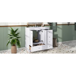 Mobile bagno autoportante stile Shaker da 36 pollici con lavabo, 4 cassetti e 2 ante con chiusura ammortizzata - Product Image 4
