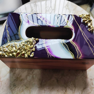 Boîte à mouchoirs de luxe en résine d'agate violette et métal doré, pour une décoration intérieure coordonnée, disponible à prix de gros - Product Image 1