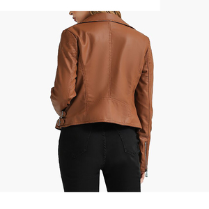 Blouson bomber en similicuir pour femme, marron, col montant, fermeture éclair, manches longues, longueur normale, imperméable, coupe-vent, réversible - Product Image 4