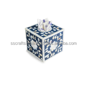 High Quality Handmade Bone Inlay Tissue <b>Box</b> for Hotel and Restaurant Use with Custom Color Options and <b>Matching</b> Napkin Ring - Product Image 1