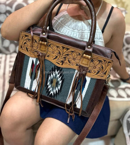 New Best Selling Hand Tooled Saddle Blanket Fringe <b>Tote</b> <b>Bag</b> for Women's High Quality Hand Woven Genuine Leather Shoulder Handbag - Product Image 2