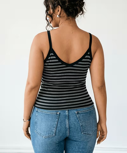 Women's Striped Knitted Tank Top Scoop Neck Casual Spandex Cotton Blend Breathable Regular Length Top - Product Image 5