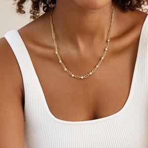 Station Lab Grown Diamond Elongated Paperclip Link <b>Necklace</b> Geometric Layering Choker For Women 10K 14K 18K <b>Solid</b> Gold Wholesale - Product Image 2