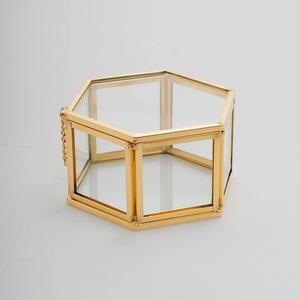 Transparent Copper Jewelry <b>Box</b>, Geometric <b>Hexagon</b> Ring Organizer Holder, Clear Glass Tabletop Storage Case for <b>Gifts</b> - Product Image 2