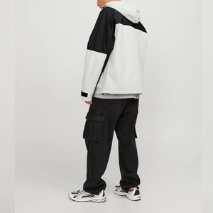 <b>Men's</b> Hooded Color Blocking Waterproof <b>Puffer</b> <b>Jacket</b> Regular Fit Black <b>White</b> PU Coated Outdoor Sporty Style Zipper Closure - Product Image 2