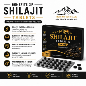 Natural Himalayan Shilajit 500mg Dry Drops Pure Shilajit <b>Tablets</b> Dietary Supplement With Fulvic Acid For Energy Stamina Support - Product Image 2