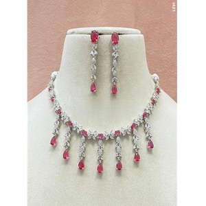 Classic Premium Quality Brass <b>Silver</b> Plated Zircon CZ <b>Necklace</b> Earring <b>Set</b> Women Trendy Engagement Anniversary Party Wedding - Product Image 1