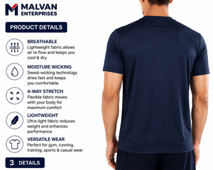 T-shirt Homme Personnalisé Décontracté en Jersey Uni Teint, Séchage Rapide, Respirant, Coupe Droite, Sportif, Écologique, Anti-Plis - Product Image 3
