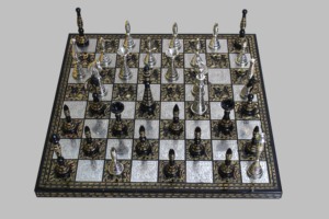 Handcrafted Brass <b>Chess</b> <b>Set</b> With Black And Silver Pieces On Ornate Square <b>Board</b> For Tabletop Use - Product Image 2