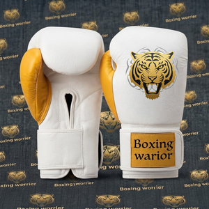 Guantes de Boxeo Profesionales para Entrenamiento y Sparring, 16oz, Blancos y Amarillos, Cuero Genuino, Cierre de Velcro, YM-BG-45 - Product Image 1