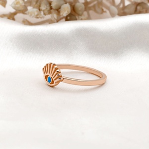 Bague Classique Œil de Diable en Argent Plaqué Or Rose avec Cristal Diamant d'Eau et Émail Bleu pour Femme, Cadeau, Accessoire de Mode - Product Image 3