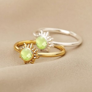 Round Peridot Gemstone Sunburst <b>Rings</b> - Gold Plated <b>Adjustable</b> <b>Ring</b> for Women Jewelry - Product Image 5