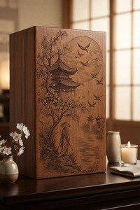 Urna de Madera para Cenizas, Caja Conmemorativa para Cremación, Caja de Recuerdo con Grabado de Pagoda de Flores de Cerezo, Decoración de Escritorio - Product Image 3