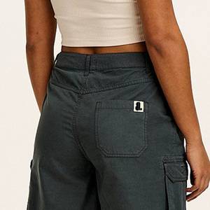 Mid Waist Women's Eco-Friendly Cargo Shorts Polyester Canvas Solid Color Pocket Design <b>Button</b> Fly Casual Regular Fit Stonewashed - Product Image 2