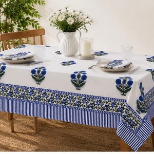 Nappe en coton imprimée à la main, motif floral moderne, écologique, fabriquée en Inde, pour mariage, couleur et taille personnalisables - Product Image 3