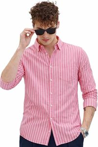 เสื้อเชิ้ตลายทางพิมพ์ลายลำลองสำหรับผู้ชายรุ่นล่าสุด |   ผ้าฝ้ายผสม คอปกพับ แขนยาว - Product Image 1