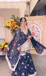 Conjunto de Alta Calidad de Top, Pantalón Palazzo y Dupatta de Georgette Sintética Estilo Indio Tradicional para Uso en Mehendi o Sangeet, Disponible a Precio de Fábrica - Product Image 6