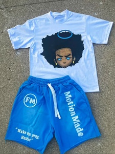 Conjunto de camiseta gráfica de manga corta y pantalones cortos con cita motivacional, conjunto transpirable de punto de algodón de verano estilo callejero para hombre - Product Image 5