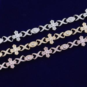 Luxury 925 Silver Rhodium Plated Diamond <b>Bracelet</b> Cross Marquise Cut Pave Setting Chain Link Unisex Everyday Wear - Product Image 3