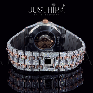 Reloj de Lujo con Incrustaciones de Moissanita, Tono Oro Rosa y Plata, Esfera Completamente Pavimentada, Estilo Hip Hop, Reloj de Pulsera Unisex - Product Image 5