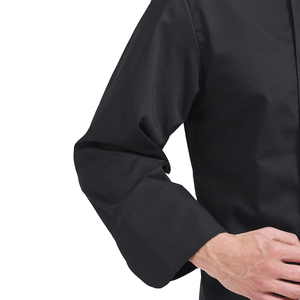 Men Long Sleeve <b>Chef</b> <b>Jacket</b> <b>Black</b> Button Closure Round Neck Restaurant Bar Uniform - Product Image 2