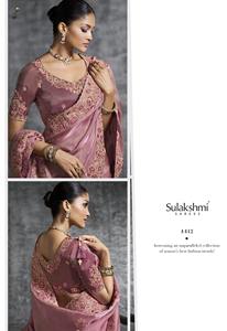 Sari de seda premium, hermoso y elegante, con blusa lujosa con bordados y encaje para adultos. - Product Image 2