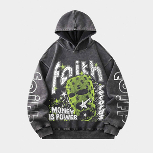 Sudadera con Capucha de Invierno Estilo Y2K para Hombre, Sudadera con Capucha Estampada Vintage, Corte Holgado, Algodón Grueso, Diseño de Máscara - Product Image 1