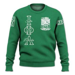 Chaqueta Universitaria Verde Esmeralda Personalizada Iota Phi Lambda, Suéter Tejido de la Hermandad Iota Phi Lambda - Product Image 5
