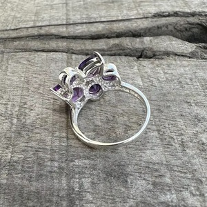Anillo de amatista natural, anillo de cinco piedras, joyería hecha a mano de Plata de Ley 925, anillo de plata sólida, regalo para ella - Product Image 4
