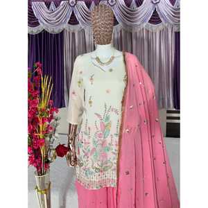 Ensemble haut-bas et dupatta magnifique pour femmes, vêtements de soirée de créateur - Product Image 2