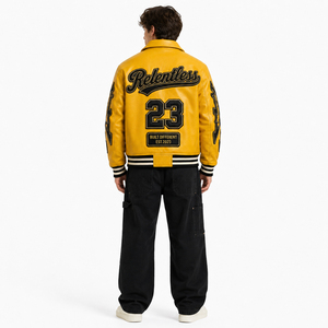 Wholesale Blank <b>Mens</b> Leather Varsity <b>Jacket</b> Single Button Closure <b>Lightweight</b> Breathable Front Custom Streetwear Fashion Coats - Product Image 5