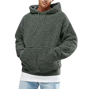 Sweat à capuche polaire personnalisable coupe classique, faible MOQ fournisseur, motif uni, matière polyester/coton, design color block, hiver - Product Image 2