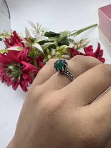 Green Onyx 925 <b>Silver</b> Plated Solid Brass Gemstone Claw Setting <b>Ring</b> Trendy Vintage Boho Jewelry Lusterelics - Product Image 2